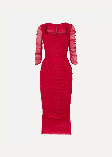 Gabbana Ruched Stretch-tulle Midi Dress ...